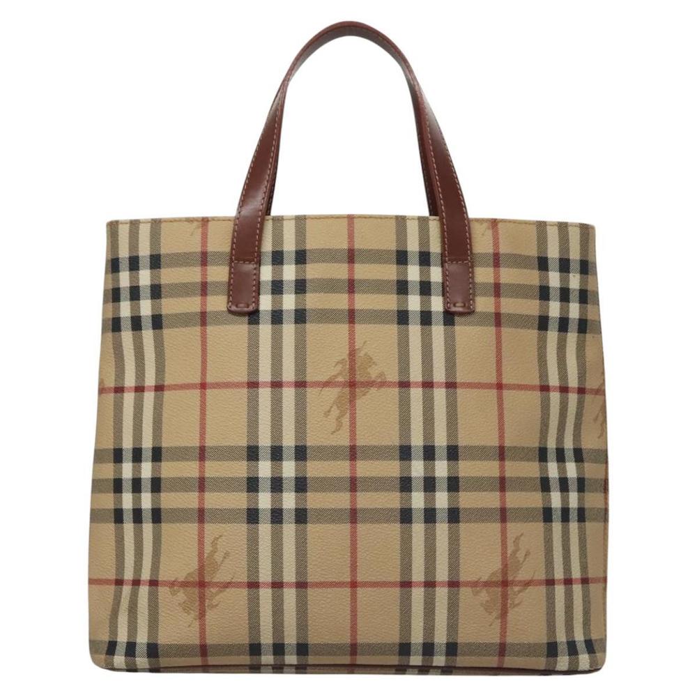 BURBERRY Nova Check Hand Bag PVC Beige Brown gold Auth 110504 - Picture 13 of 16